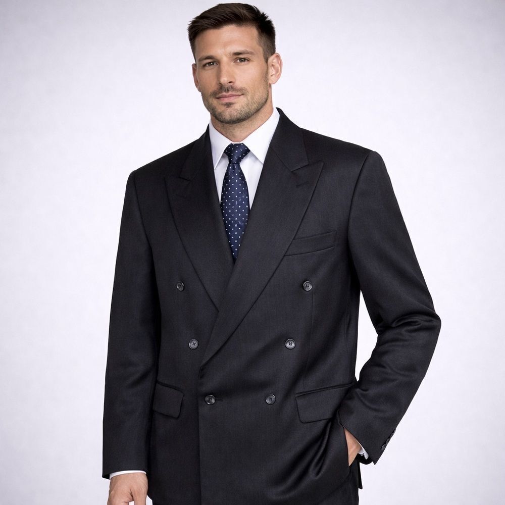 Leishman Pure New Wool Double Breasted Suit Coat Jacket Teflon Fabric Protector